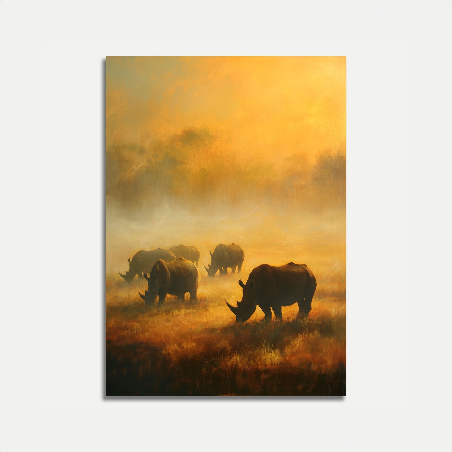 Neushoorns in Gouden Savanne Poster