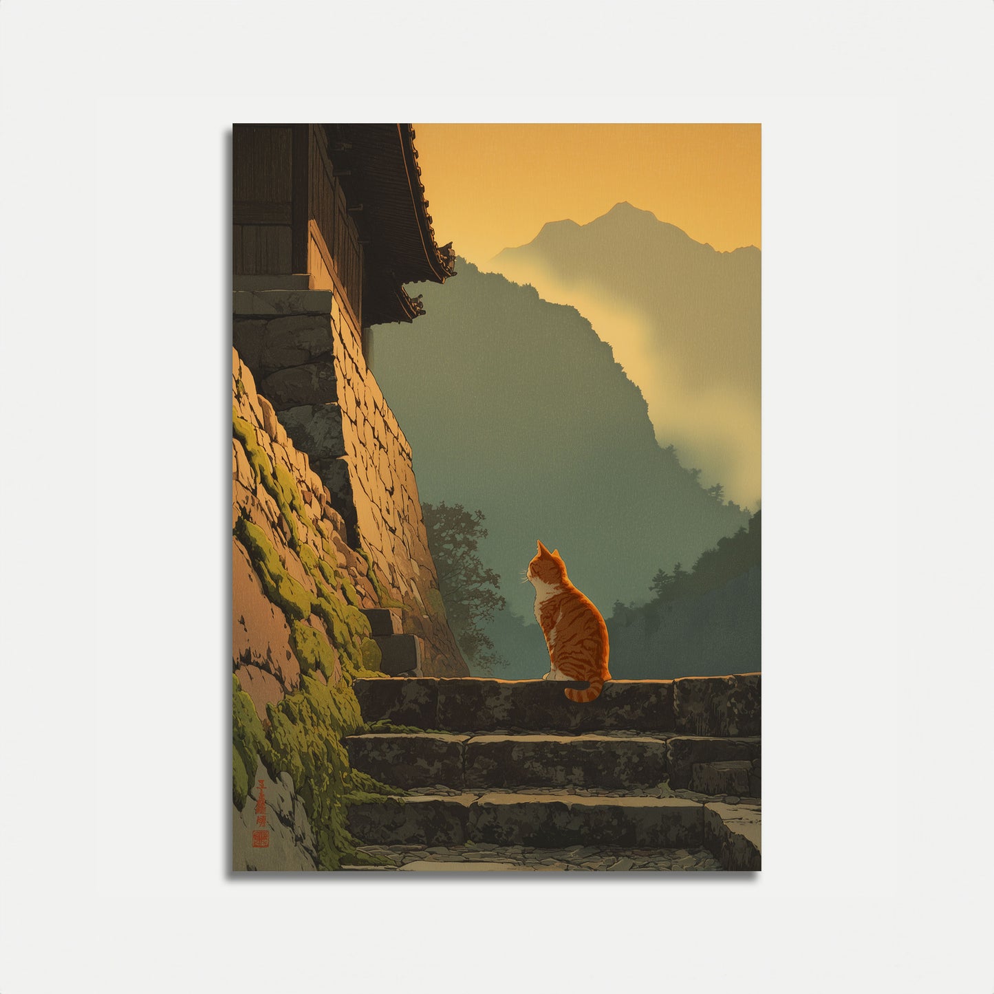 Orange Cat Mountain Contemplation Poster