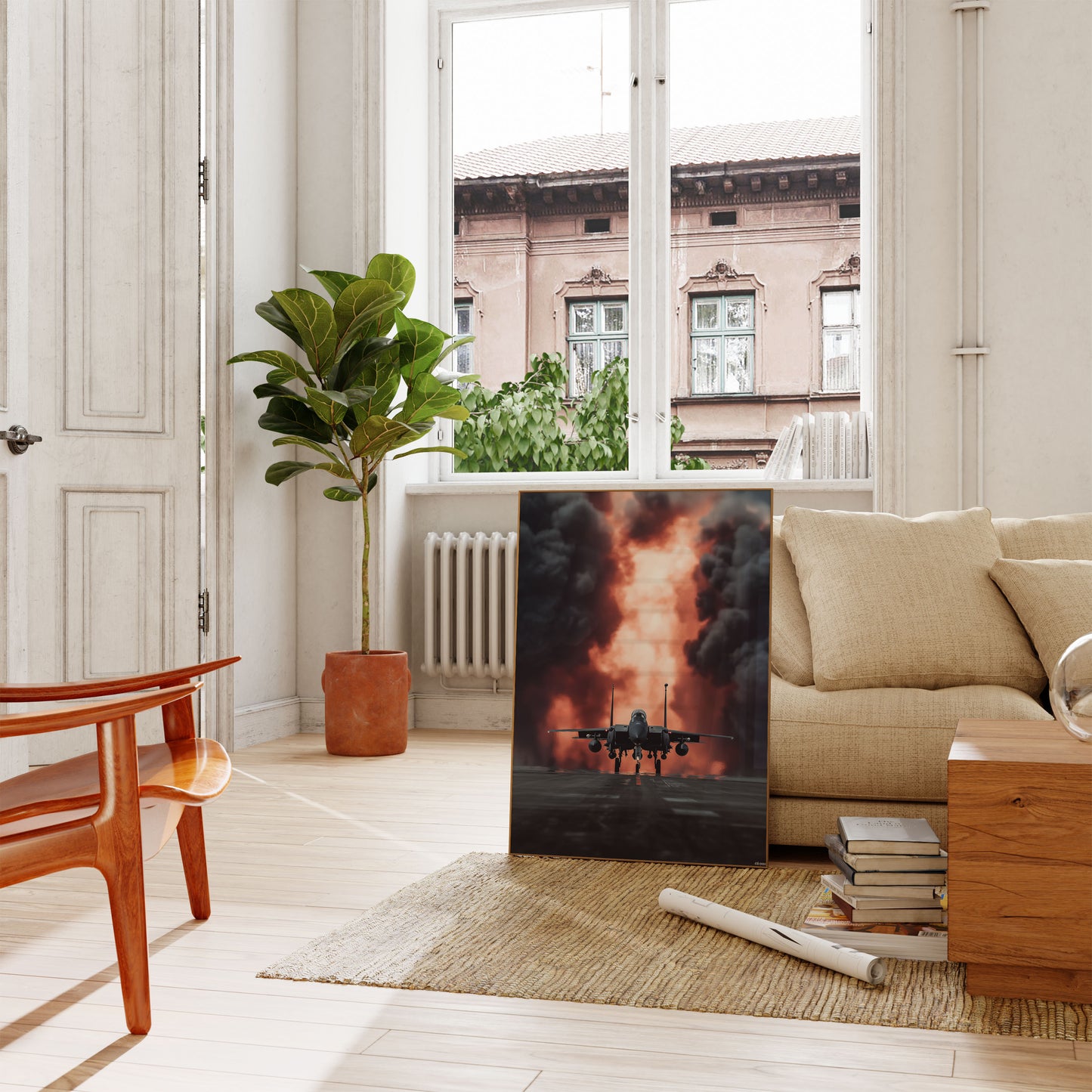 Fiery Military Jet Launch Poster