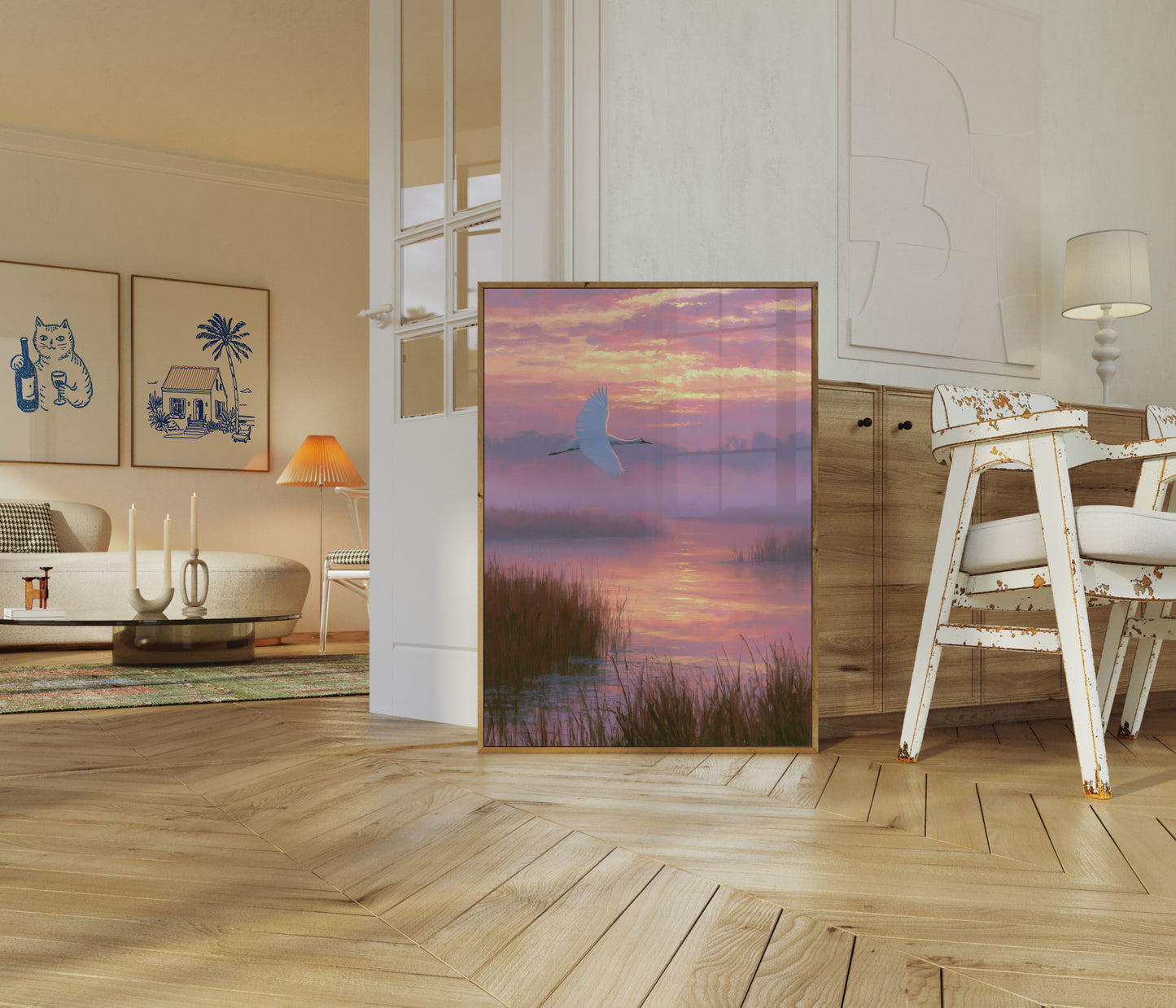 Schwan im Morgennebel Poster