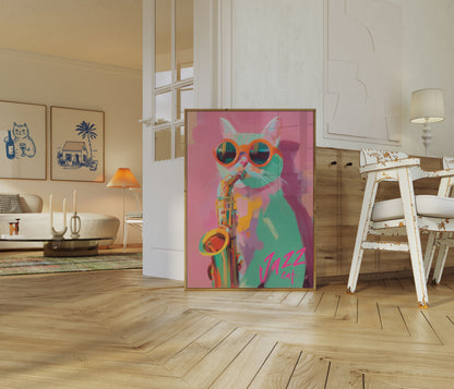 Cool Jazz Cat Music Poster