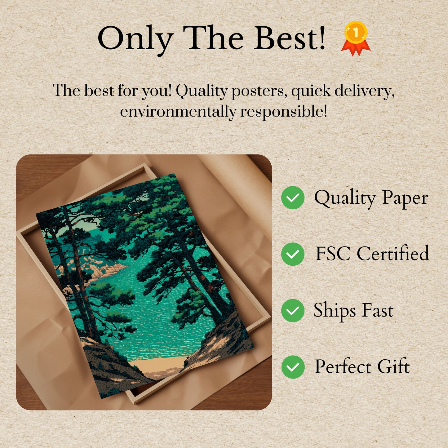 Coastal Cove with Pine Trees Poster