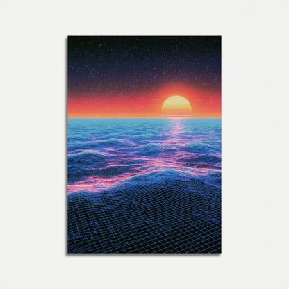 Poster Tramonto Oceanico Synthwave