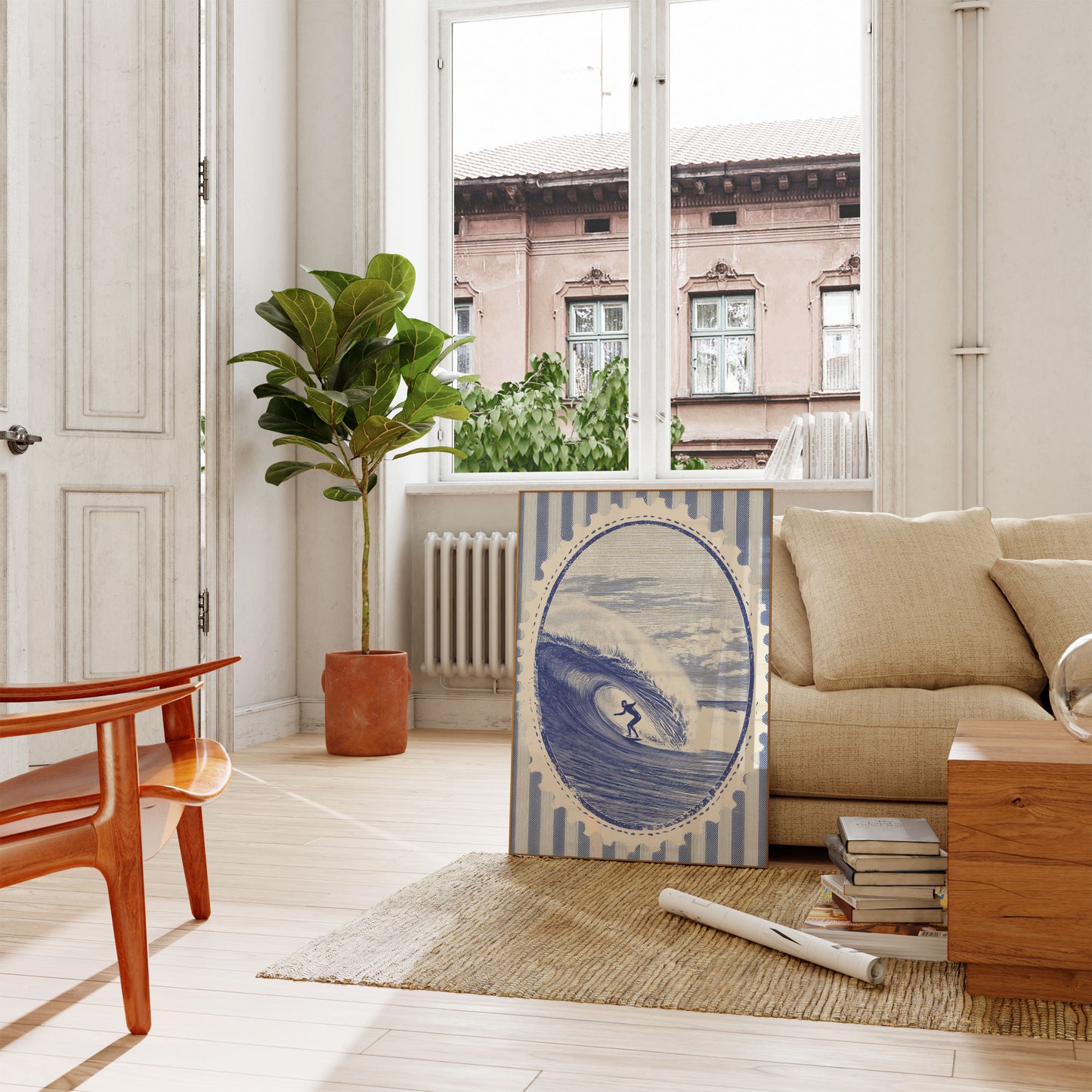 Surfing Blue Wave Poster