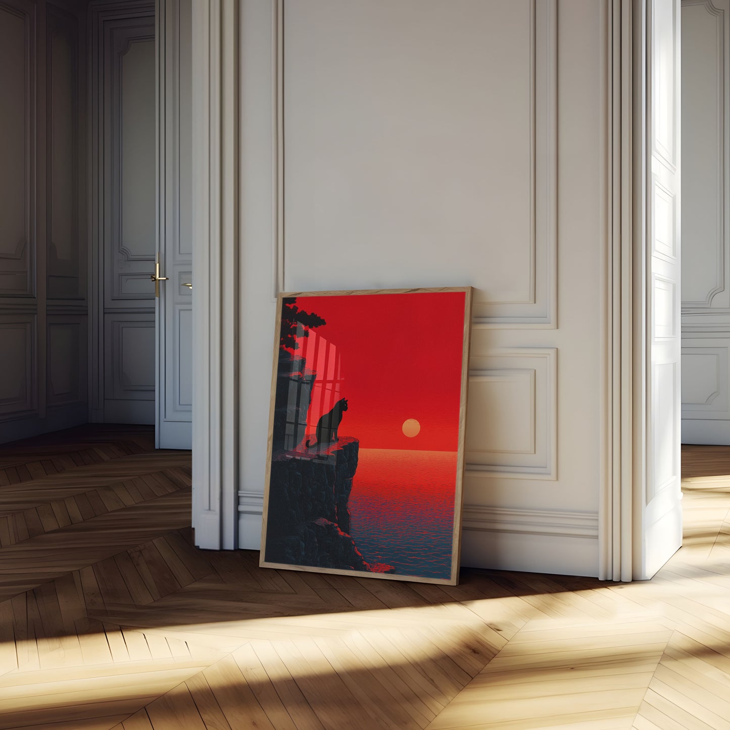Cat Watching Sunset Poster