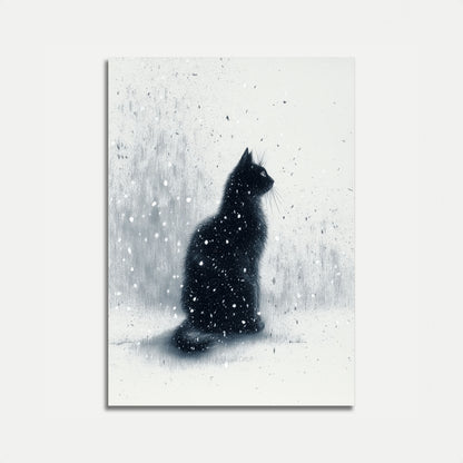 Póster de Gato Negro en Nieve de Invierno