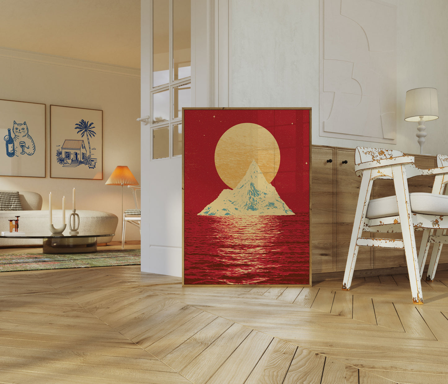 Poster: Montagna che sorge dall'oceano rosso