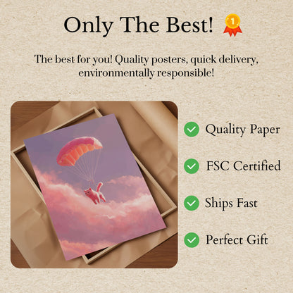 Pink Parachuting Cat Poster