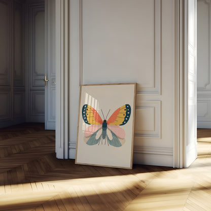 Póster de simetría de mariposas coloridas