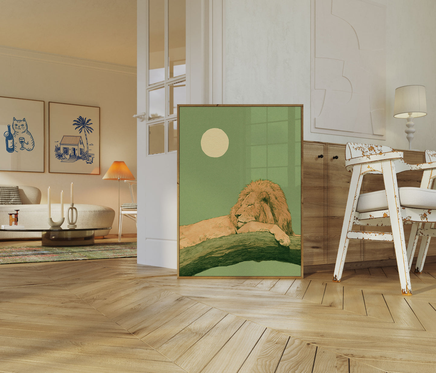 Løve hviler under månen plakat