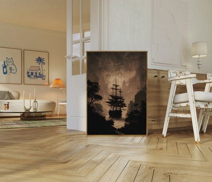 Mystical Pirate Ship Sunset Poster