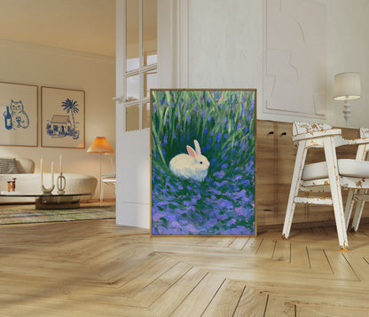 White Rabbit in Lavender Field Poster