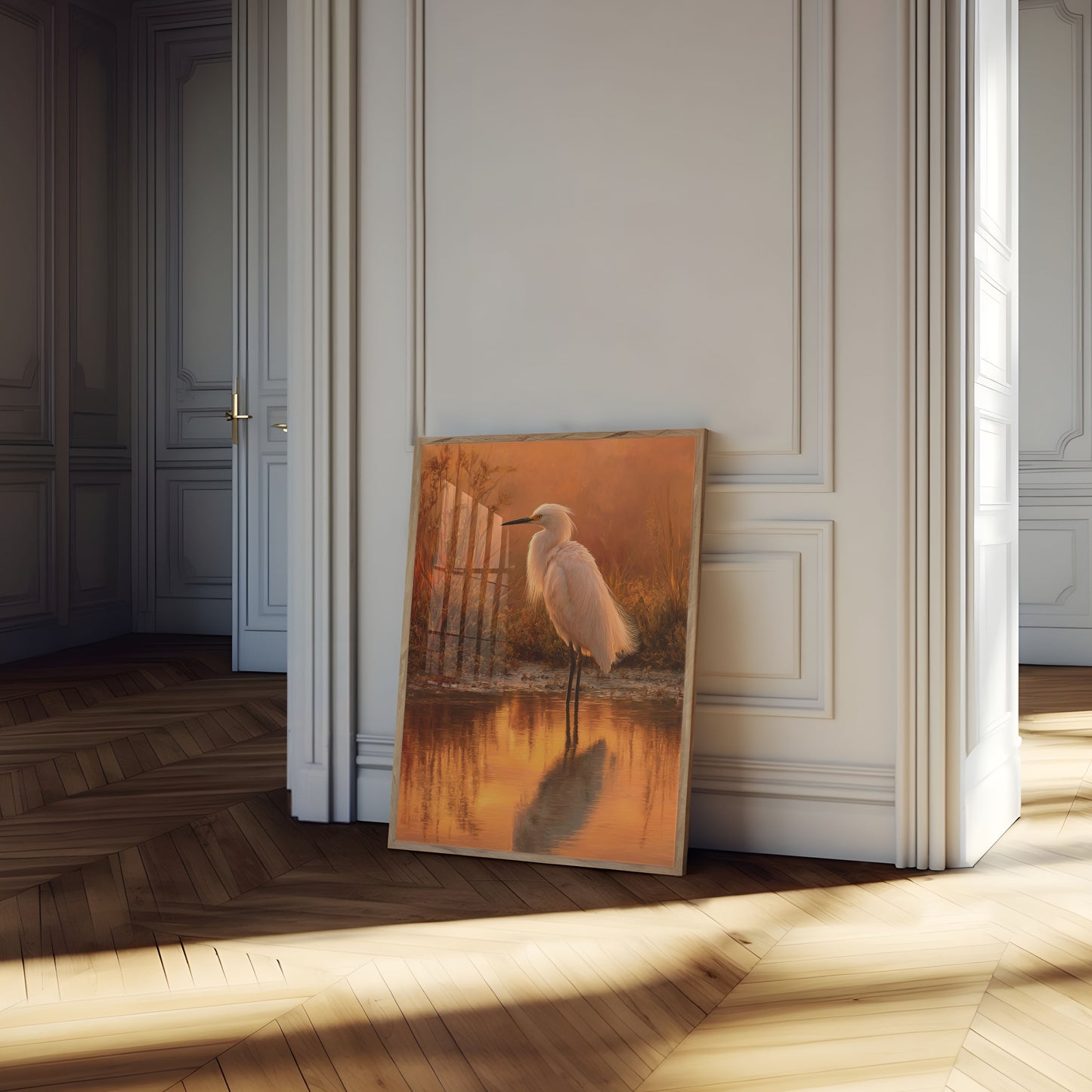 Witte Reiger in Gouden Zonsondergang Poster