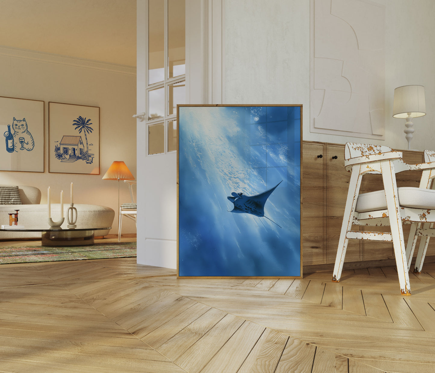 Manta Ray Glijdend Onder Water Poster