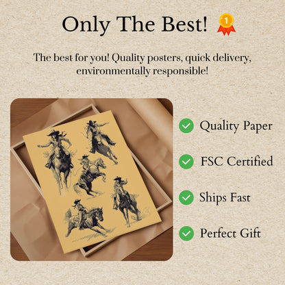Wilder Westen Cowboy Skizzen Poster