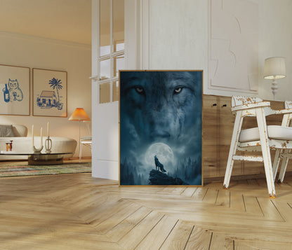 Howling Wolf Moon Night Poster
