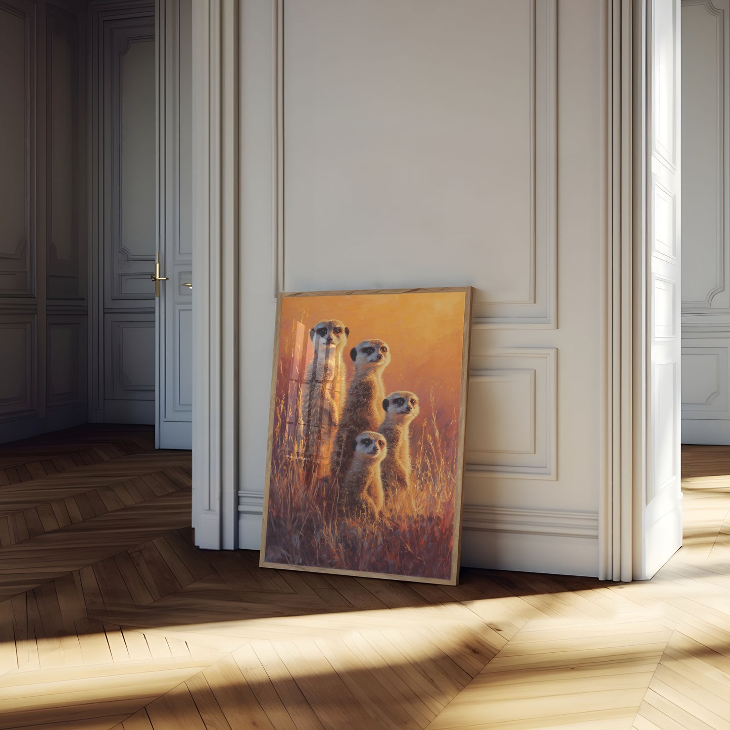 Meerkat Familie Savanne Solnedgang Plakat