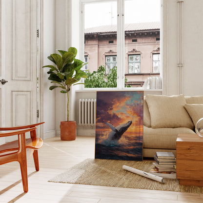 Affiche Baleine Bondissante au Coucher du Soleil