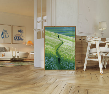 Solitary Path Through Flower Fields Poster