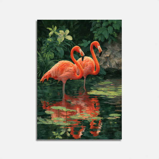 Rode Flamingo's in Weerspiegeling Poster