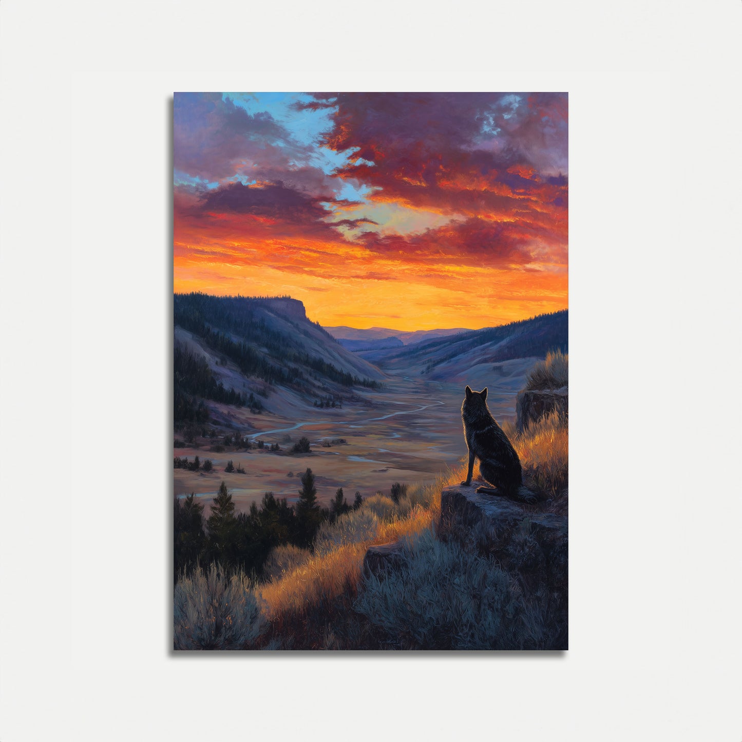Wolf Watching Sunset Valley Plakat