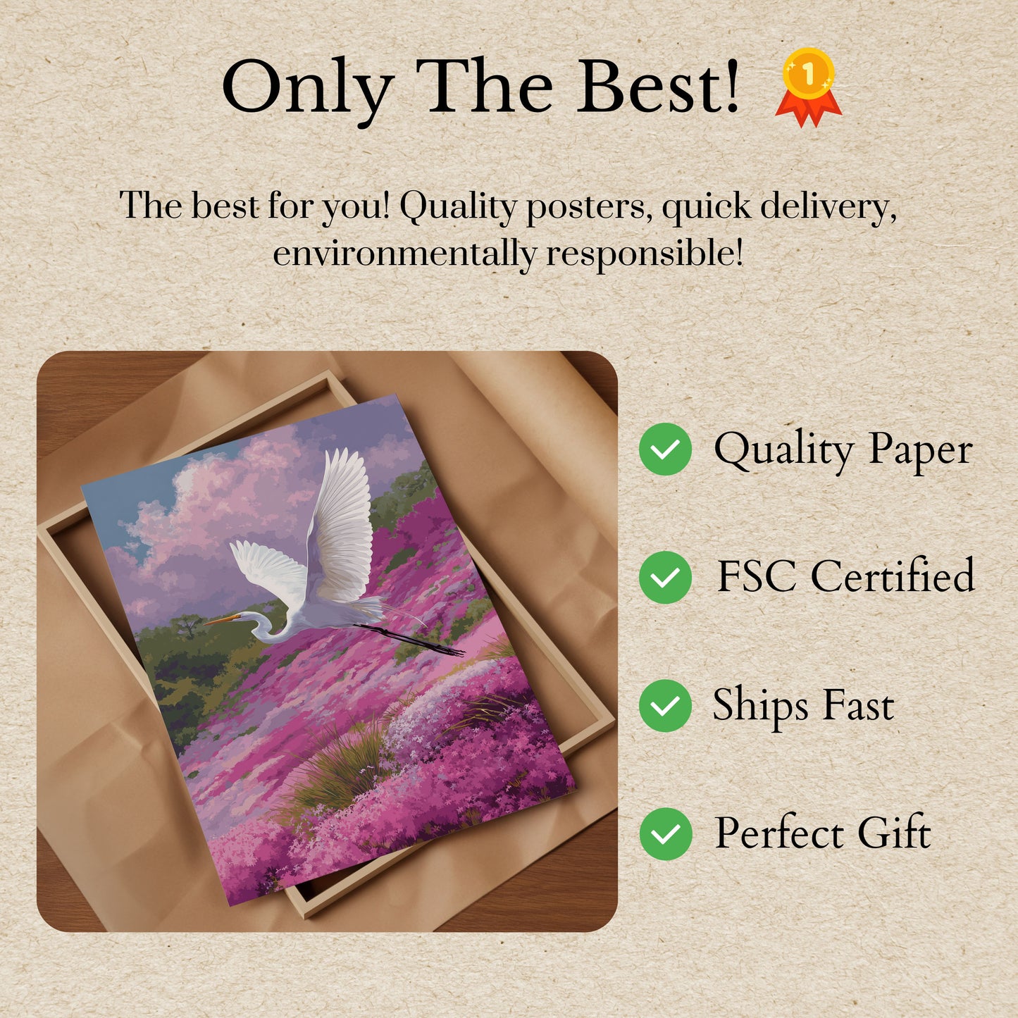 White Heron in Flowering Meadow Poster