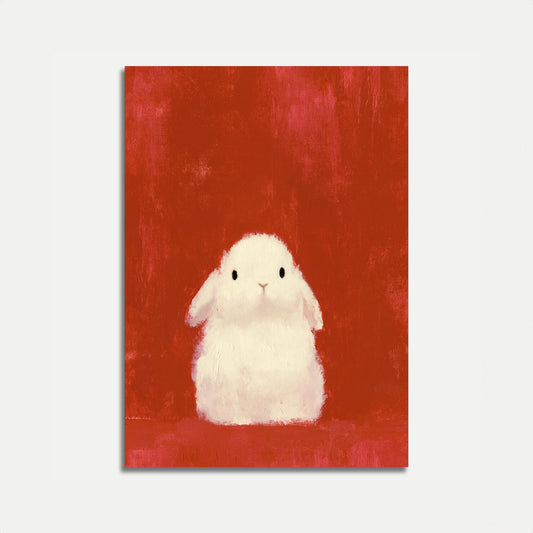 Póster: Conejito Blanco Lindo Fondo Rojo