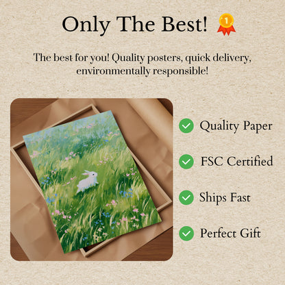 White Rabbit in Wildflower Meadow Poster