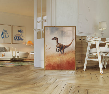 Velociraptor in Golden Grass Poster