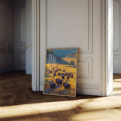Buffalo Kudde Gouden Grasveld Poster