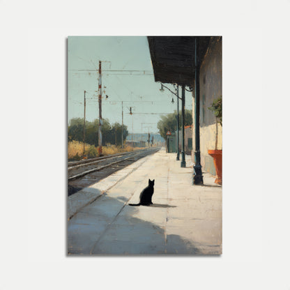 Black Cat at Train Station Poster