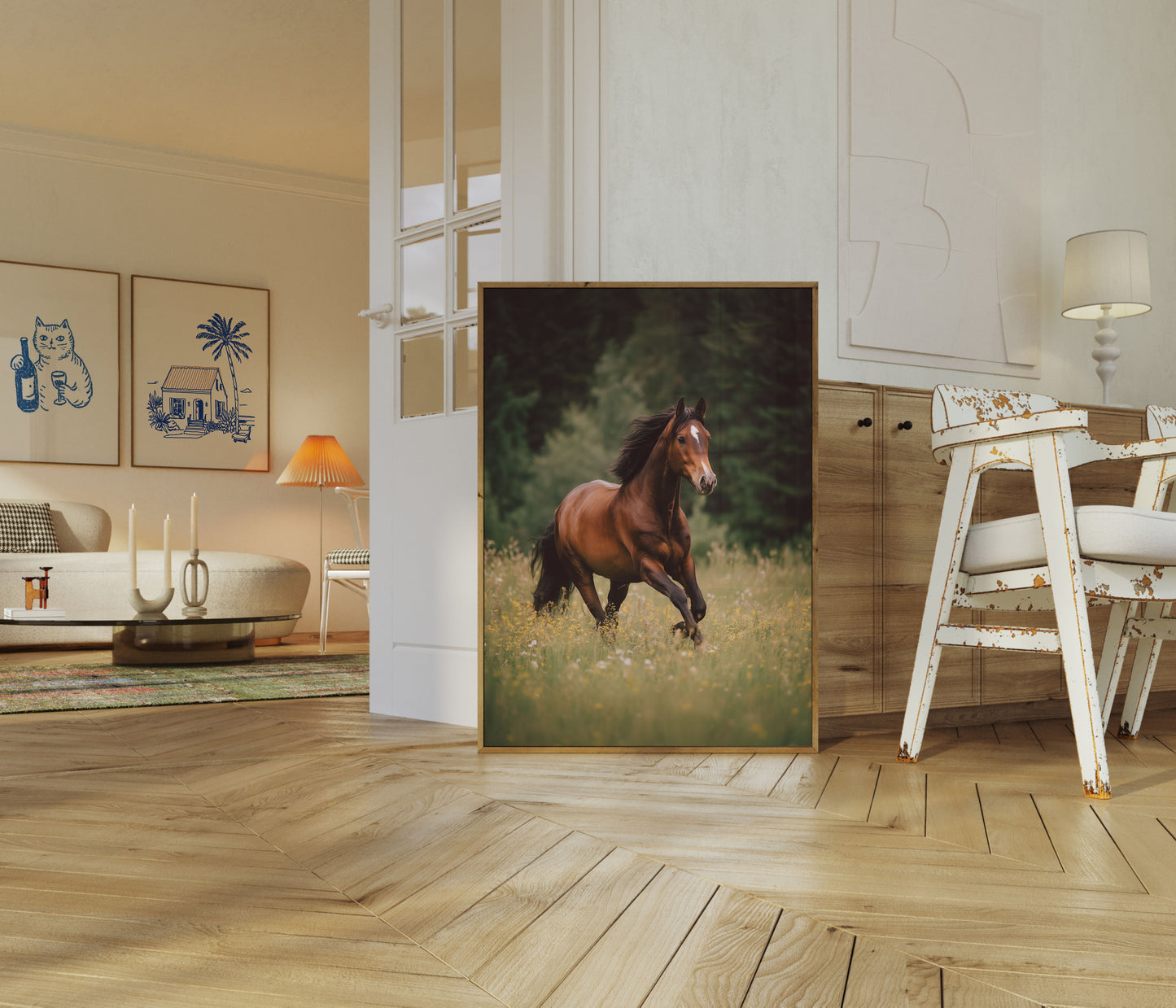Galloping Bay Horse Poster