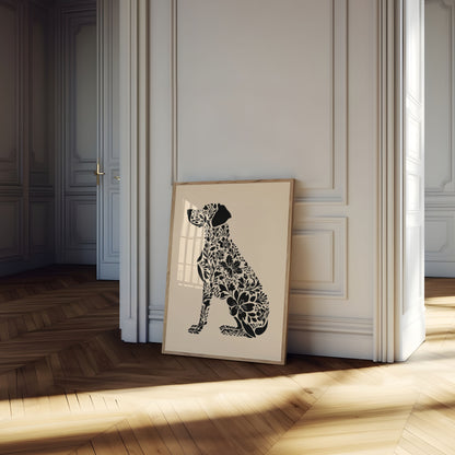 Affiche silhouette de chien à fleurs