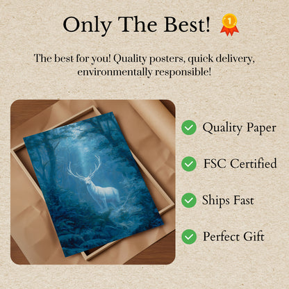 Mystical White Deer Forest Poster