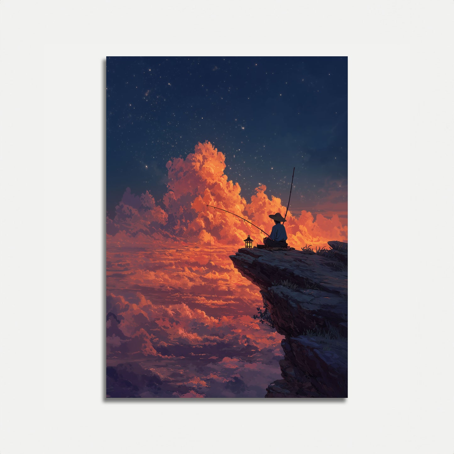 Starlit Fishing Solitude Poster