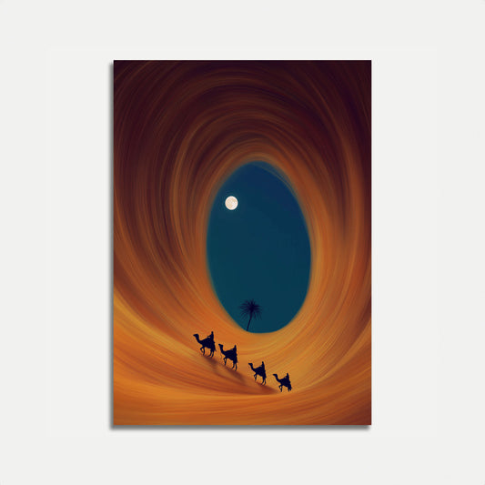 Desert Caravan Under Moonlight Poster