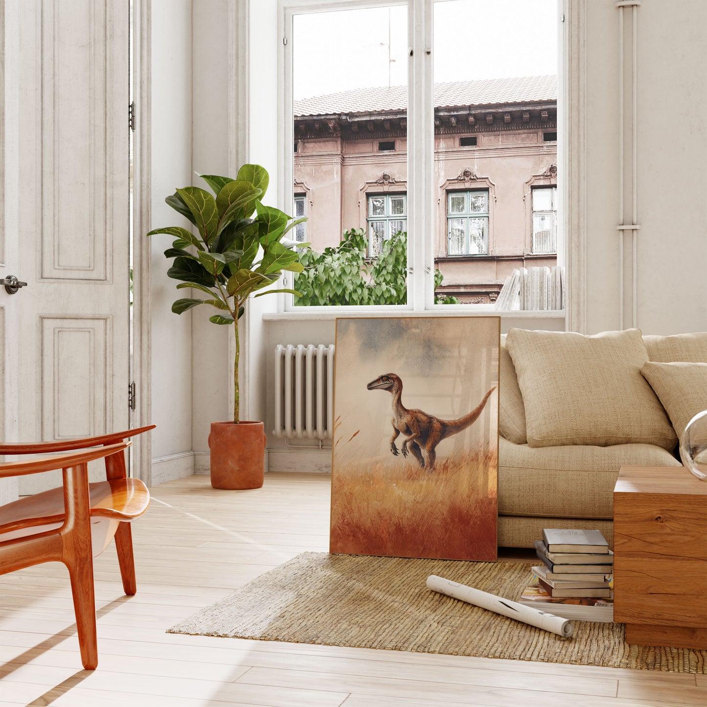 Velociraptor in Golden Grass Poster