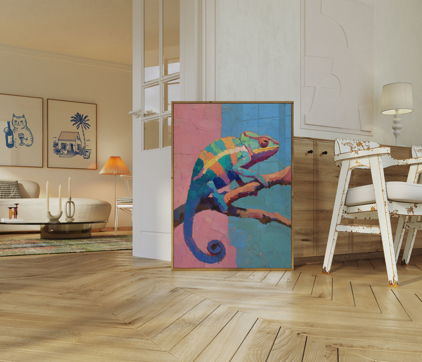 Affiche Caméléon Coloré sur une Branche
