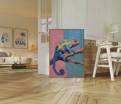 Affiche Caméléon Coloré sur une Branche