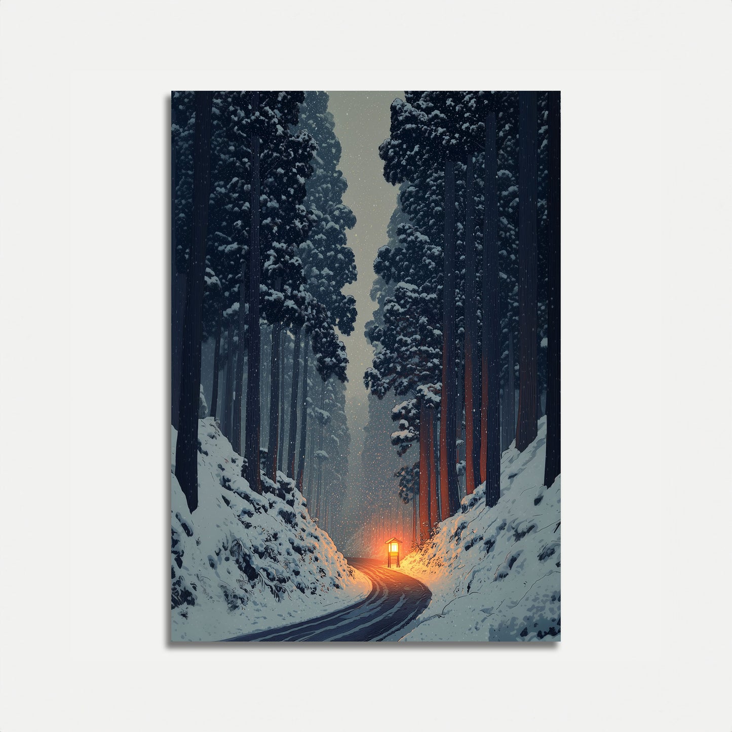Sentiero della Foresta Invernale con Luce Poster