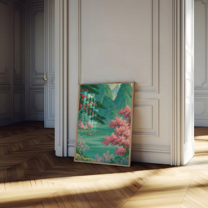 Mountain River Cherry Blossom Poster