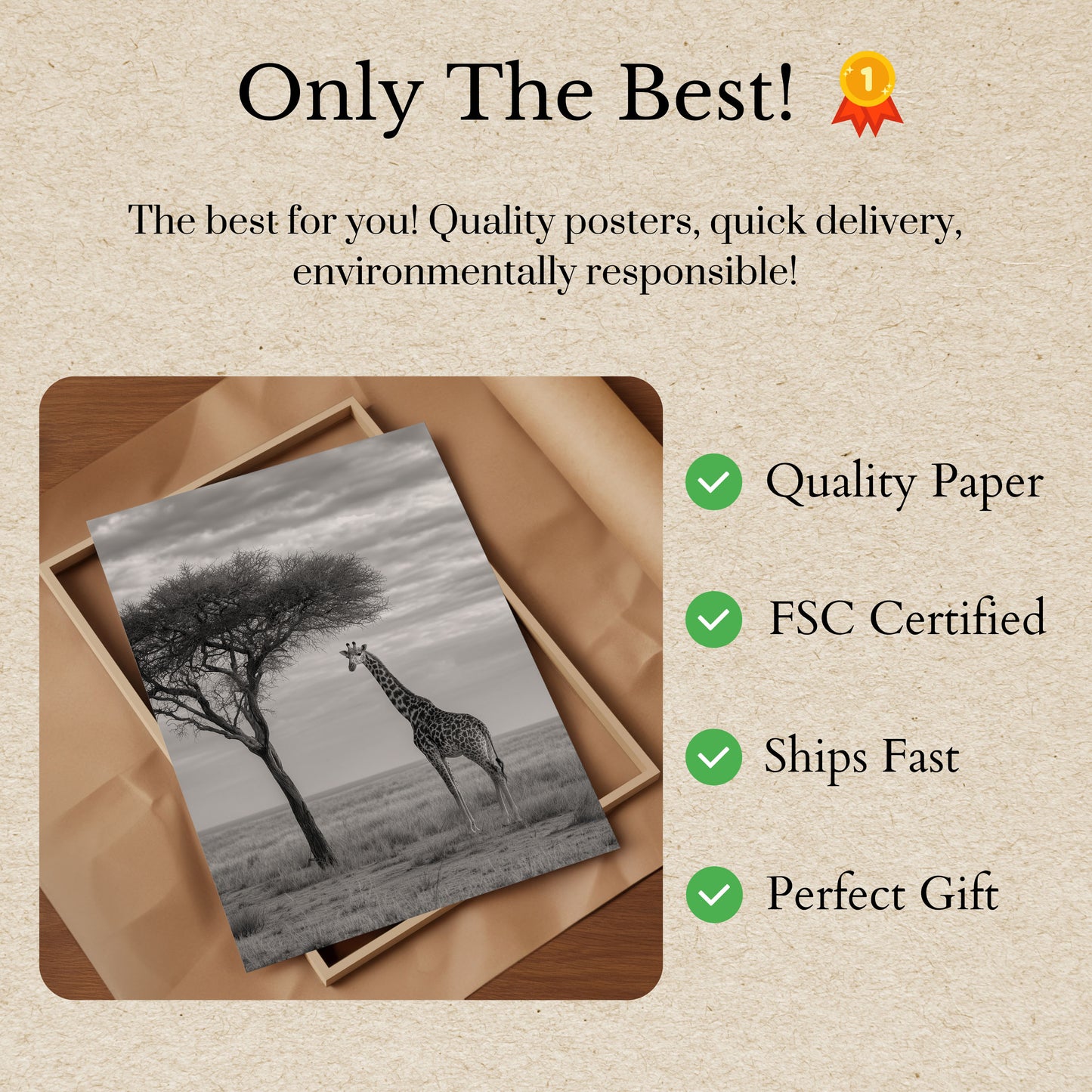 Póster de paisaje africano con jirafa solitaria