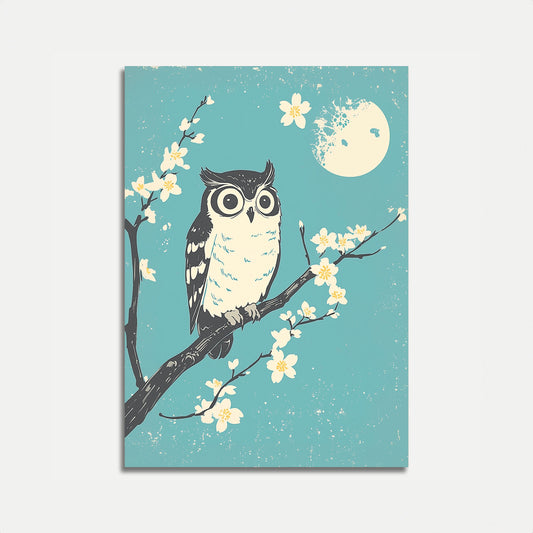Owl Among Cherry Blossoms Poster