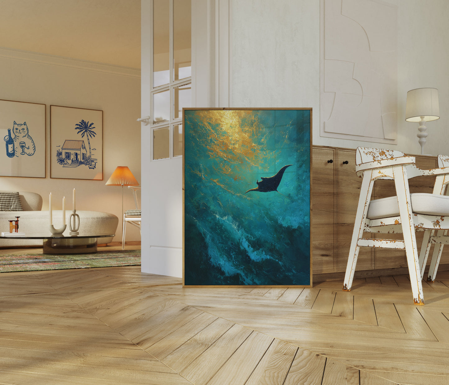 Manta Ray Zwemmende Onderwater Poster