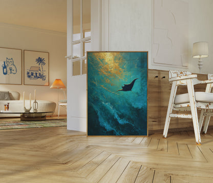 Manta Ray Zwemmende Onderwater Poster