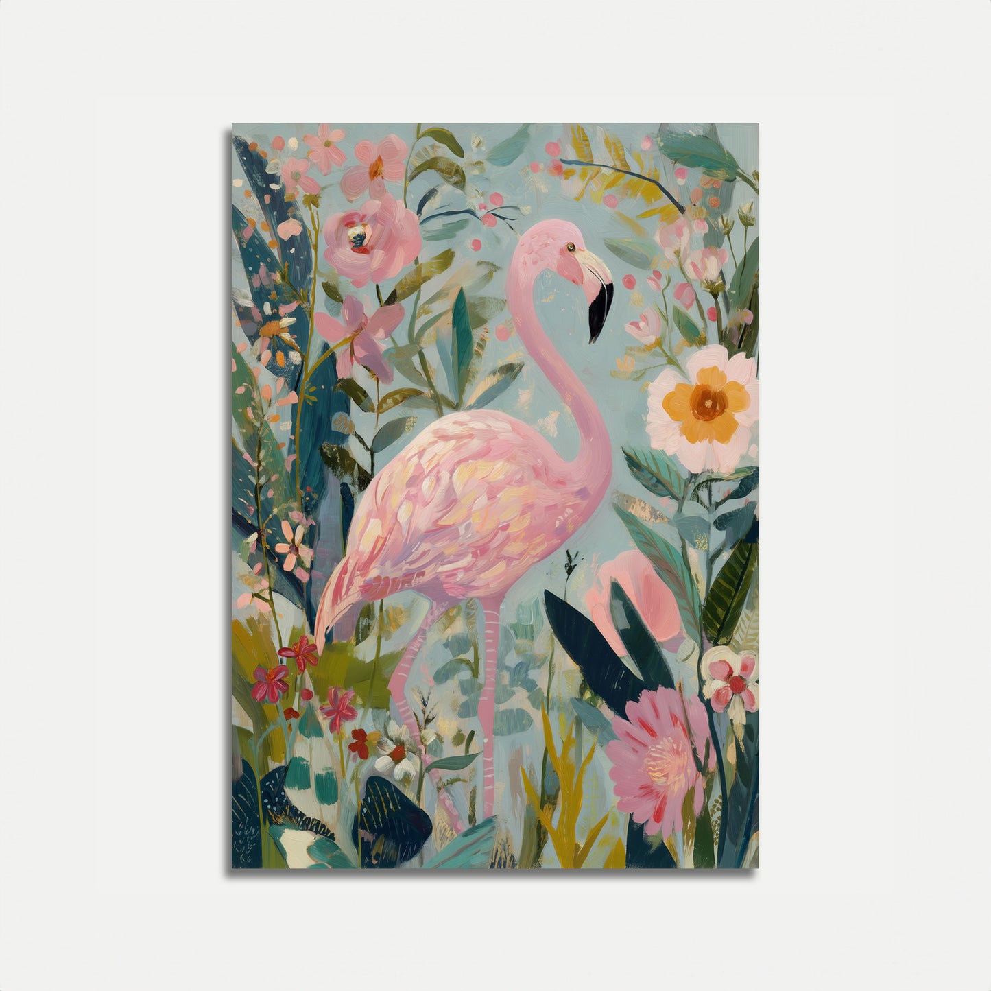 Pink Flamingo Garden Poster