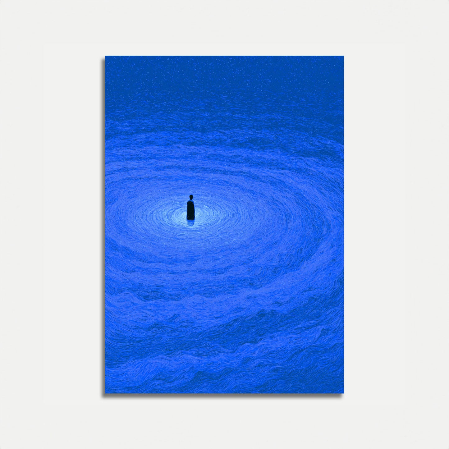 Solitary Figure in Blue Swirl Poster