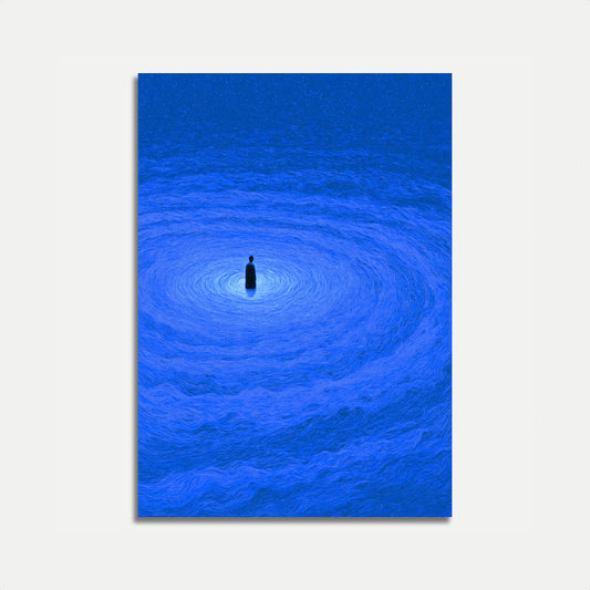 Figura Solitária em Cartaz de Redemoinho Azul
