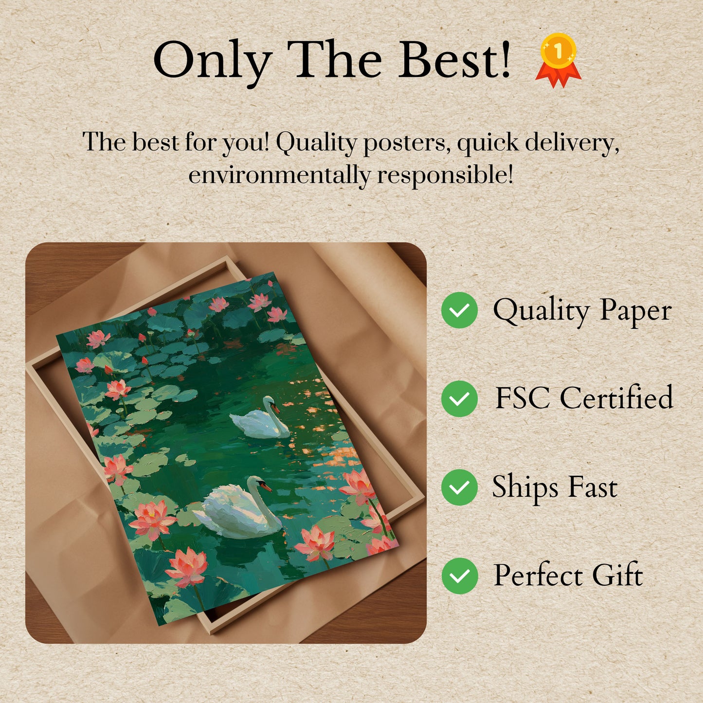 Swans and Lotus Flowers Poster