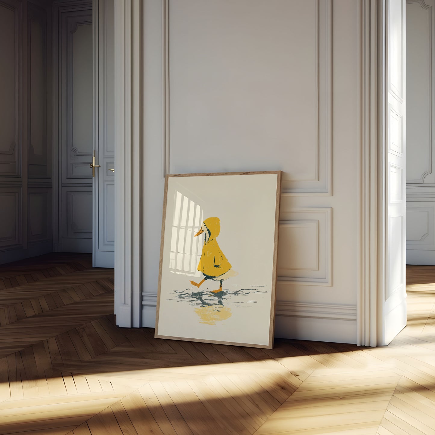 Eend in Gele Regenjas Poster
